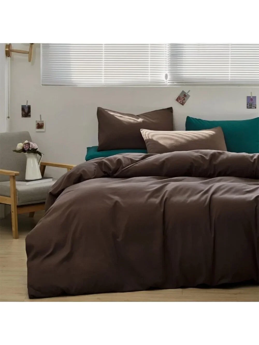 Brown California King Comforter Set - Oversized Mocha Bedding, Vintage Solid